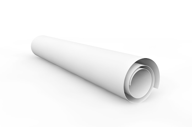 Rollo de papel plano en blanco sobre un fondo blanco.