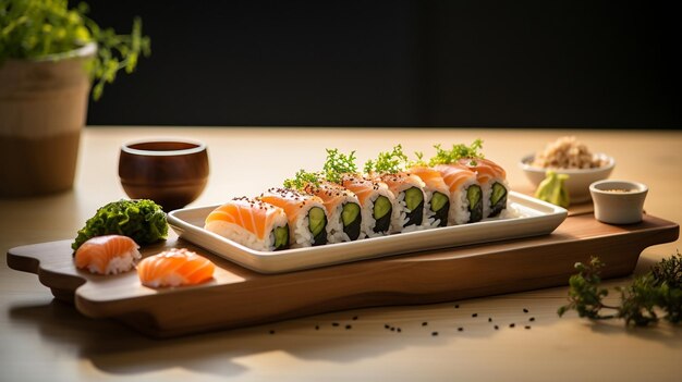 Rollo de salmón comida favorita japonesa sushi maki