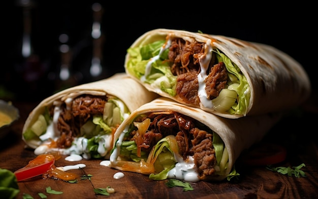 Rollo de Shawarma crujiente y salado IA generativa