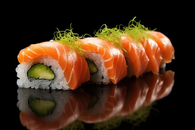 Un rollo de sushi de salmón aislado en el fondo