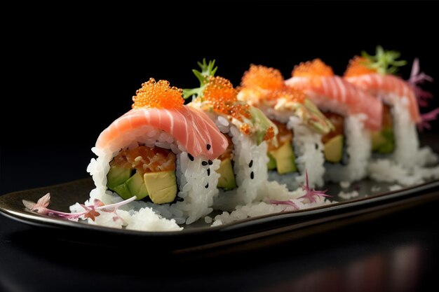 Un rollo de sushi sentado en un plato