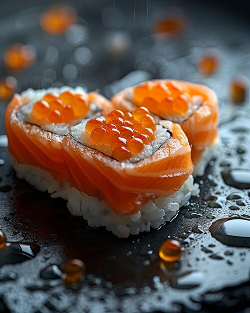 Rollos de arroz de sushi en forma de corazón en el estilo de blanco oscuro y rojo IA generativa