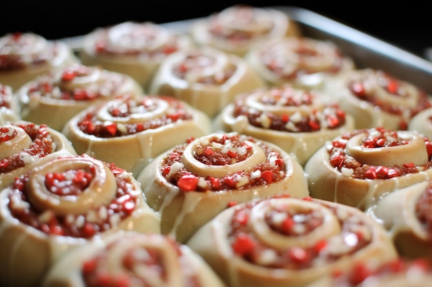 Rollos de canela con una salpicadura de pedazos de caramelo triturado