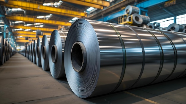 Rollos envasados de láminas de acero, bobinas de acero laminadas en frío en un almacén