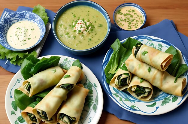 Los rollos de primavera de Spanakopita