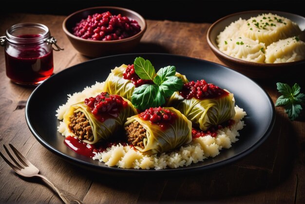 Foto rollos de repollo rellenados con una mezcla de carne picada, arroz y especias