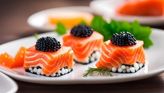 Rollos de salmón y caviar