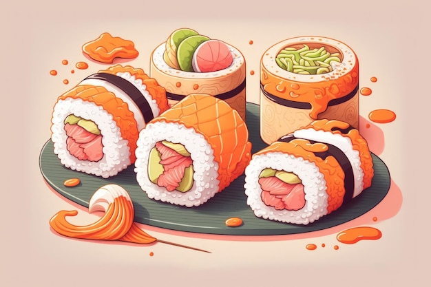 Rollos de sushi de salmón comida japonesa