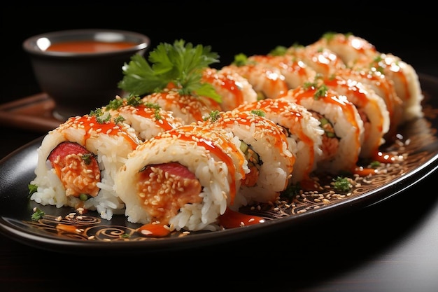 Foto rollos de sushi con surimi