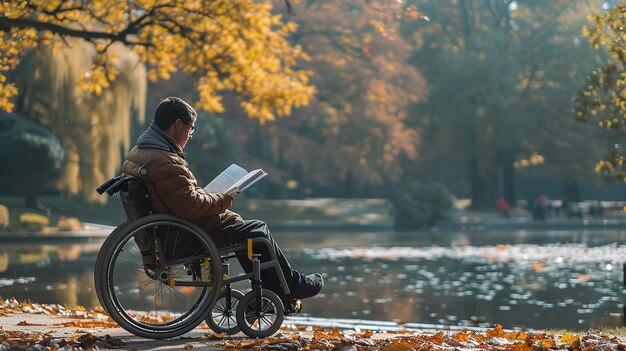 Rollstuhl Abenteuer Park Lesenszene Generative Ai