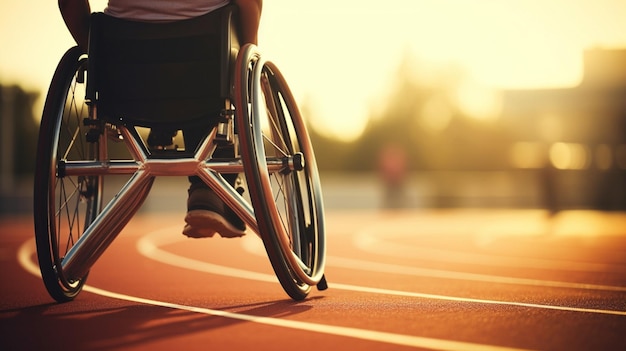 Rollstuhlbehinderte Stadionathlet Tageslicht Nahaufnahme Hintergrund