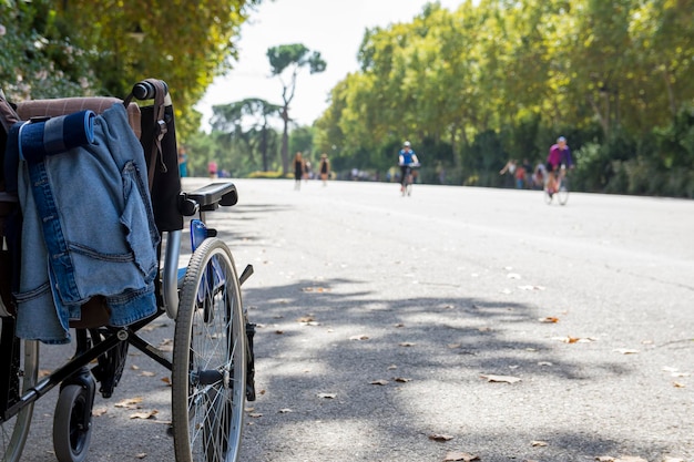 Rollstuhlspaziergang in einem Park