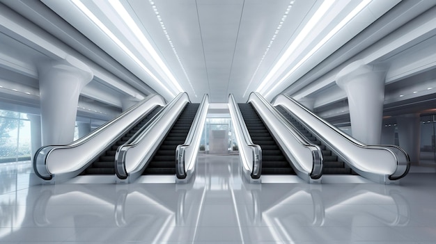 Rolltreppen in einem modernen Bahnhof oder einem generativen KI-Bild eines Gebäudes