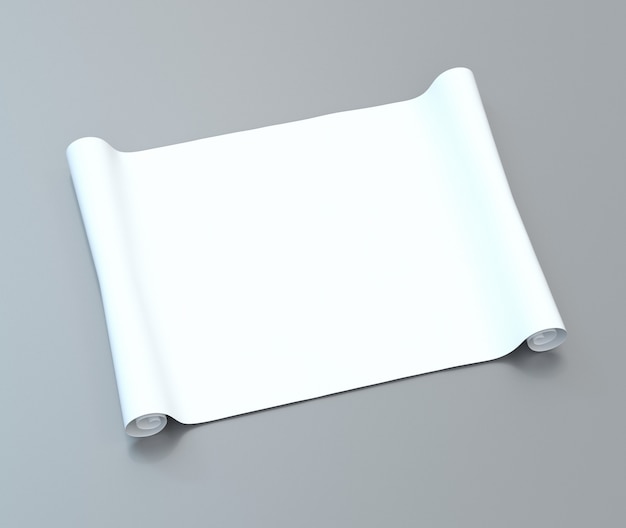 Rolo de papel branco vazio em uma superfície cinzenta. ilustração 3d