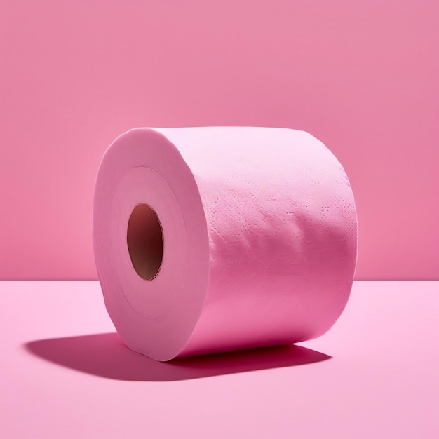 Rolo de papel higiênico em fundo rosa IA generativa
