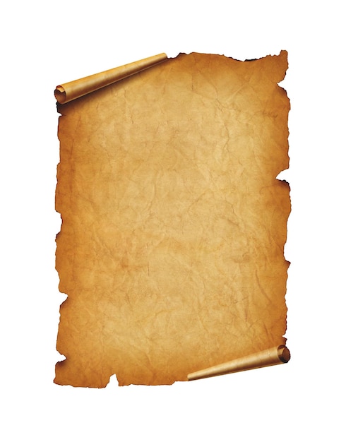 Rolo de pergaminho de folha de papel medieval antigo isolado em branco