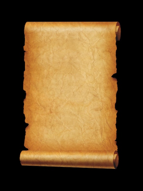 Rolo de pergaminho de folha de papel medieval antigo isolado em preto
