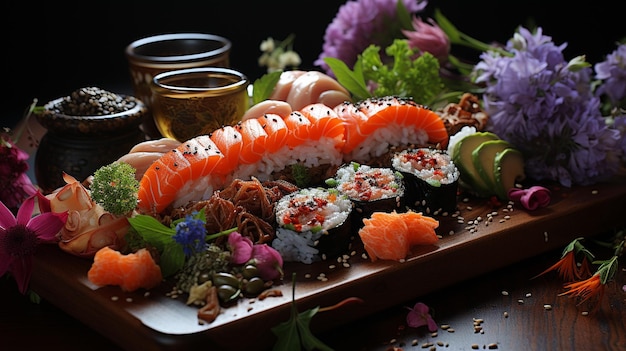 Rolo de sushi com caviar de enguia de salmão, caviar Menu de sushi Comida japonesa