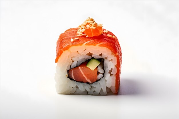 Rolo de Sushi com Salmão em fundo branco