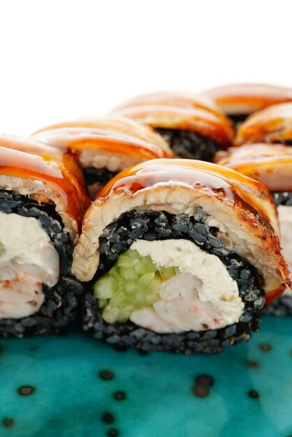 Foto rolo de sushi japão comida marinha