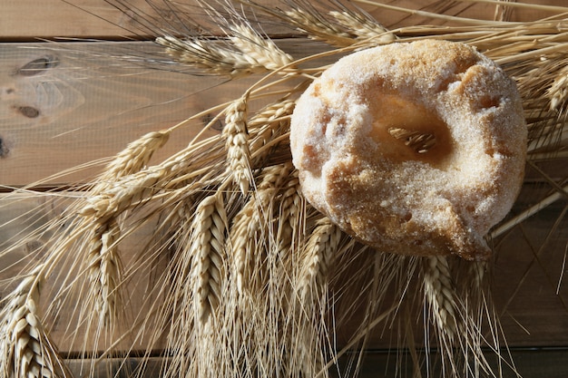 Rolo deliciosa padaria açúcar e trigo picos