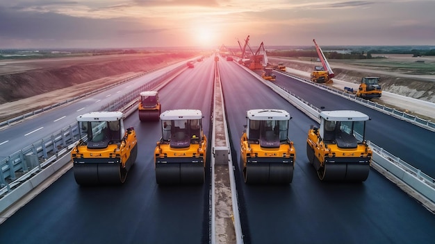 Rolos de asfalto vibratórios compactor compactação nova pavimentação de asfaltos serviço rodoviário construção de uma nova auto-estrada