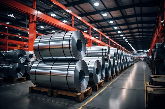 Rolos de chapas de aço galvanizado armazenados em fábricas ou armazéns