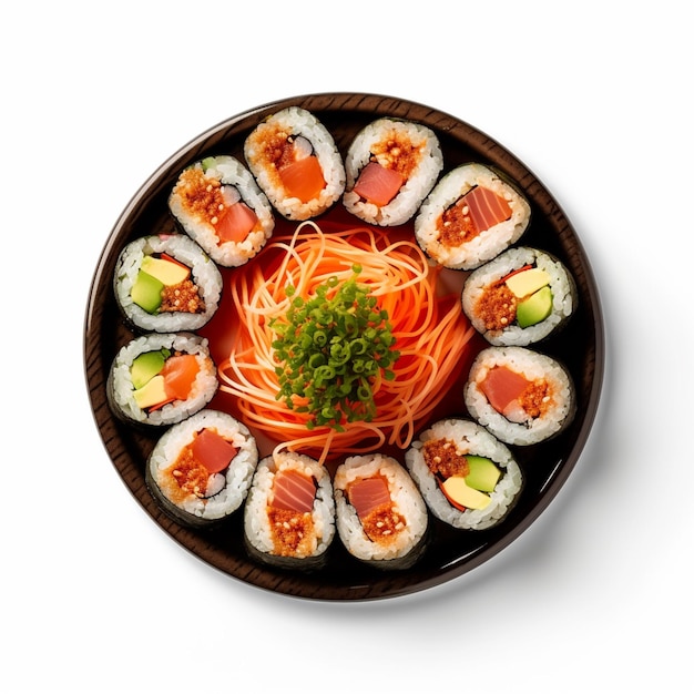 Rolos de sushi Araffy com uma variedade de vegetais em uma tigela generativa ai