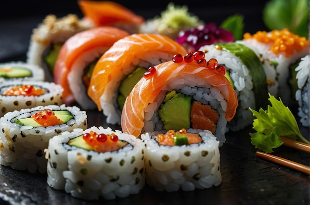 Rolos de Sushi com delícias culinárias sazonais