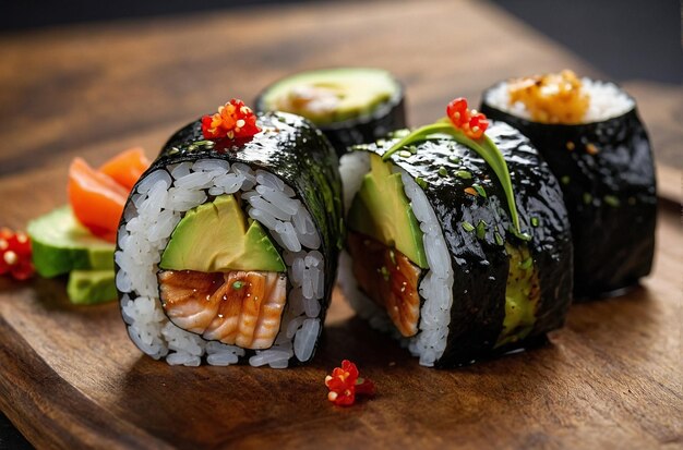 Rolos de Sushi com enguia grelhada e abacate