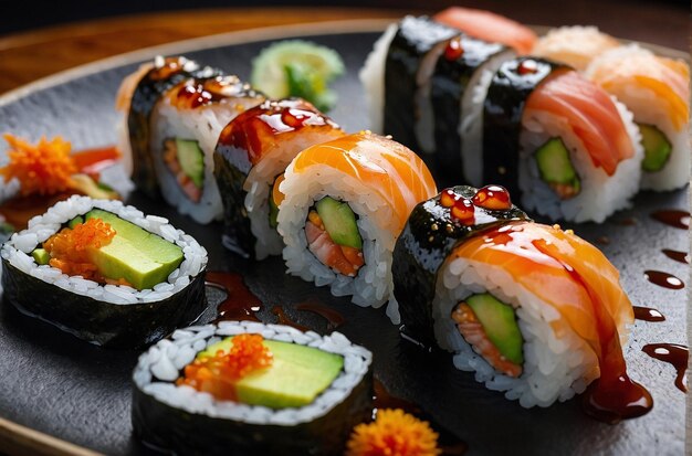 Rolos de Sushi com molho de Ponzu