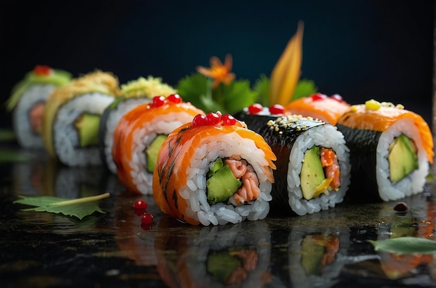 Rolos de Sushi com uma apresentação requintada