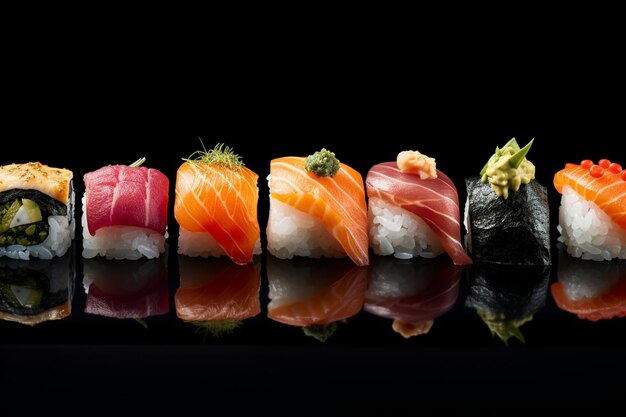 Rolos de sushi frescos e deliciosos sobre um fundo escuro