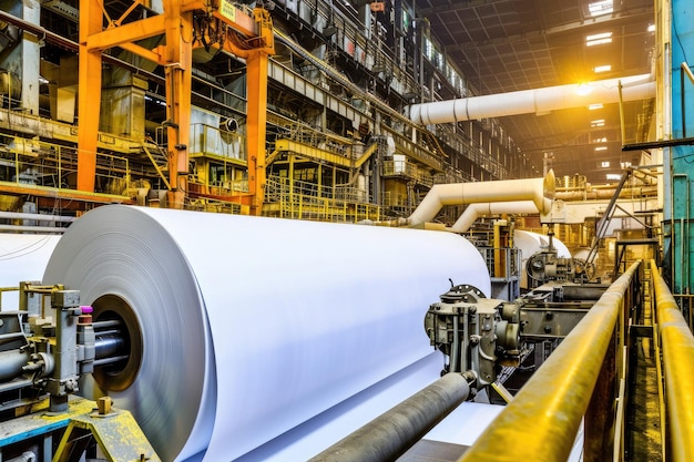 Foto rolos masivos de papel blanco prístino listos para su uso en un ocupado almacén de producción de impresión rolos de papel gigantes esperando ser transformados en una imprenta industrial