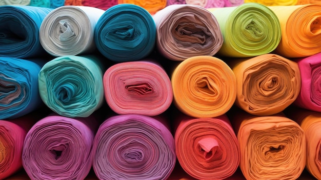 Rolos de telas de colores en la tienda