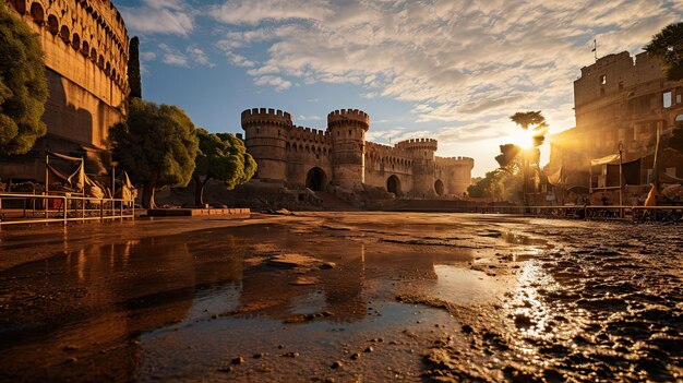 Foto roma antigua exterior del circo máximo al amanecer con un cielo dramático