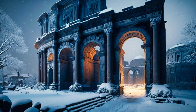 Foto roma congelada en medio de la nieve invernal y la ia generativa de hielo