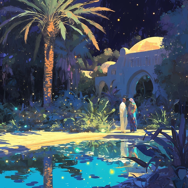 El romance de una pareja en un oasis encantado