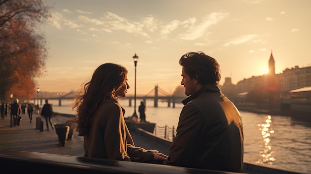 Foto romantic date von river porträt eines jungen paares