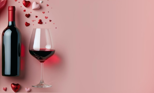 Foto romantic flat lay rotwein und herzförmige schokolade für den valentinstag