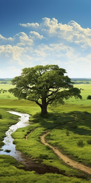 Romantic Riverscapes Una narración visual de hierba verde y árbol