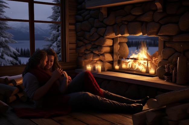 Una romántica escapada en una cabaña de invierno con una pareja 00177 01