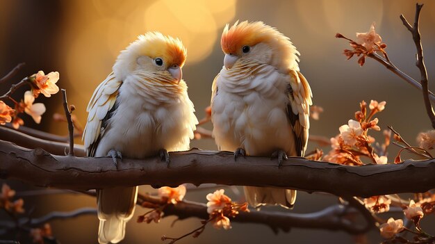 Romántica y suave pareja de pájaros enamorados