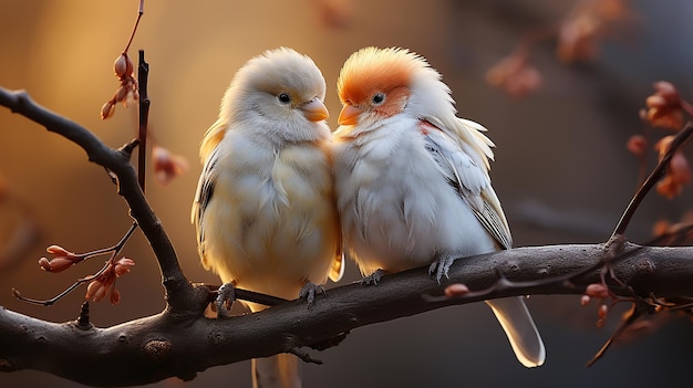 Romántica y suave pareja de pájaros enamorados