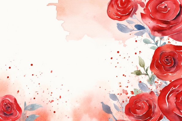 Foto românticas rosas vermelhas do dia dos namorados estrutura aquarela edição de fundo
