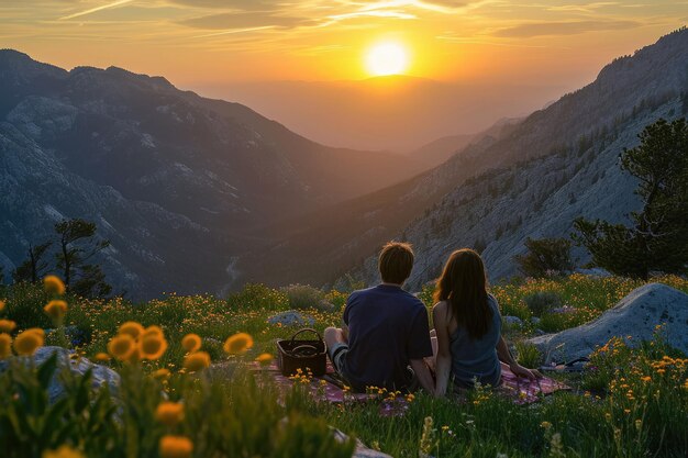 romántico amanecer caminata por la montaña pragma