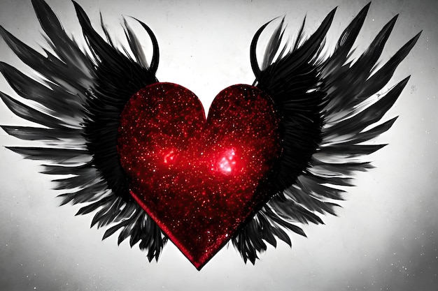 Romántico diseño de corazón con alas voladoras para una tarjeta de San Valentín xA
