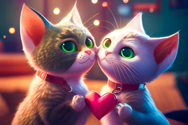 Romántico Dos gatitos enamorados Concepto del día de San Valentín Generativo AIxA