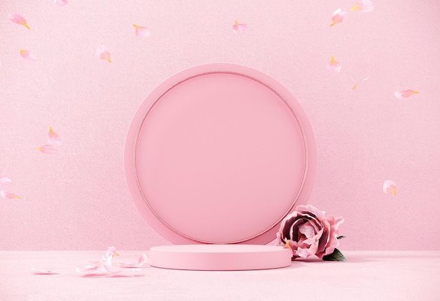 Romántico escaparate rosado festivo con flores