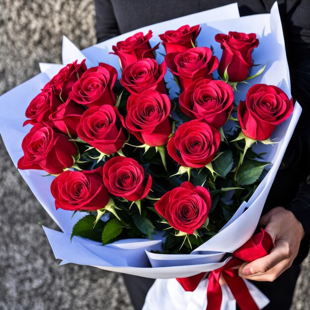 Un romántico ramo de rosas para una dama